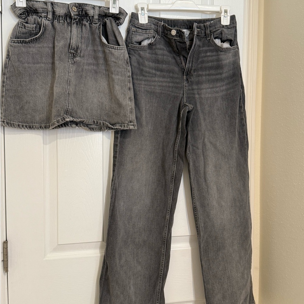 Gray Zara Denim Skirt and H&M Jeans Set